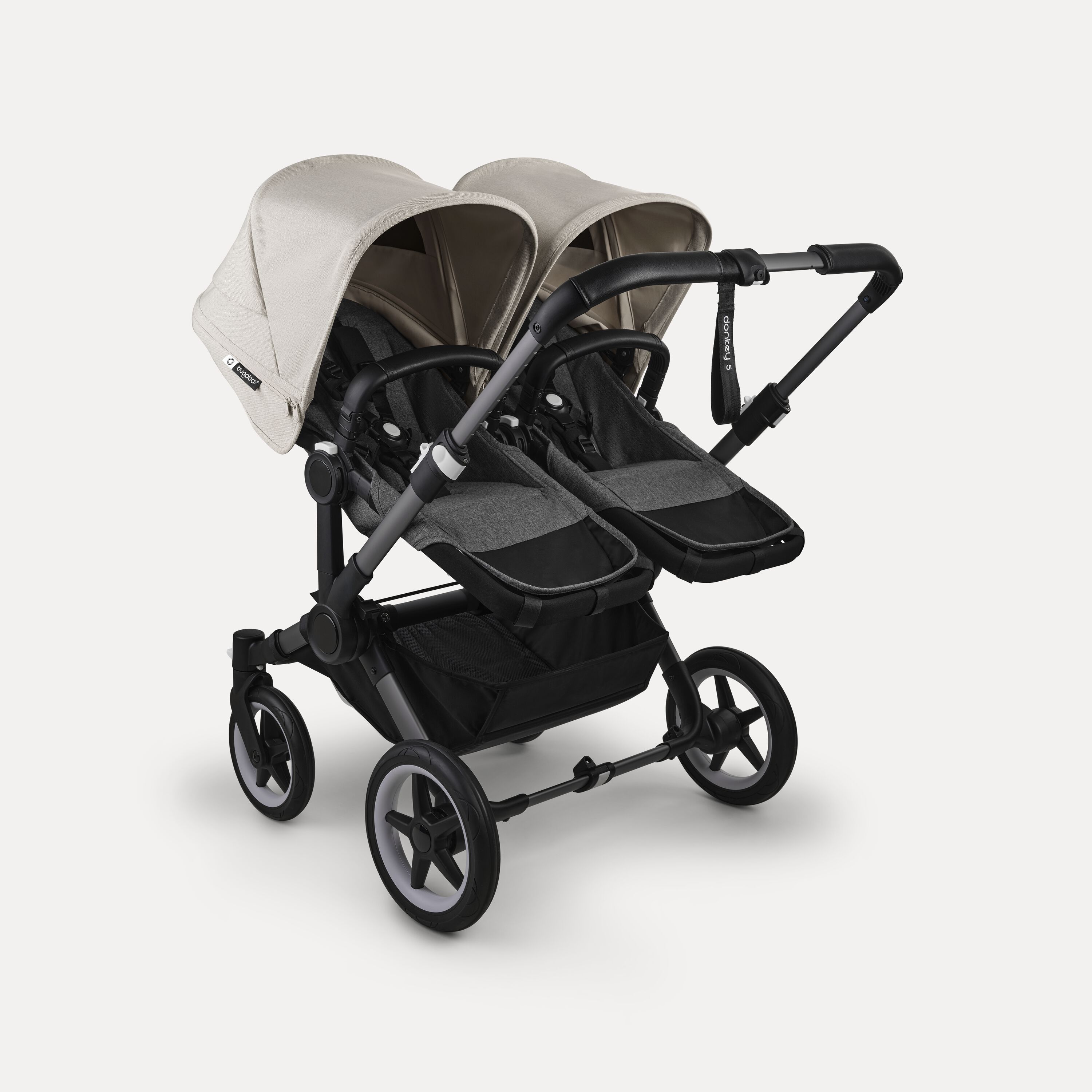 Bugaboo Donkey 5 twin stroller graphite base, grey mélange fabrics, misty white sun canopy - Main Modal Image Slide 3 of 12