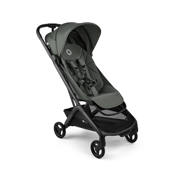 Bugaboo Butterfly 2 travel stroller black base, forest green fabrics, forest green sun canopy
