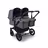 Bugaboo Donkey 5 twin stroller black base, grey mélange fabrics, stormy blue sun canopy - Thumbnail Slide 1 of 12