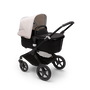 Bugaboo Fox 3 pram body stroller with black frame, black fabrics, and white sun canopy. - Thumbnail Slide 2 of 9