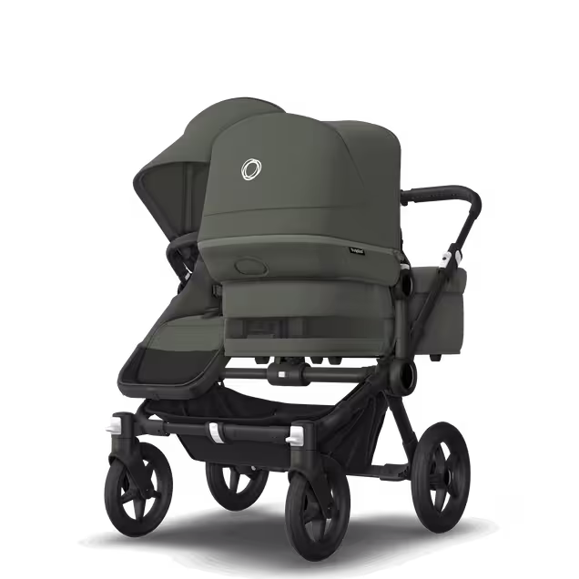 Bugaboo Donkey 5 Duo double stroller black base, forest green fabrics, forest green sun canopy - Main Image Slide 3 of 11