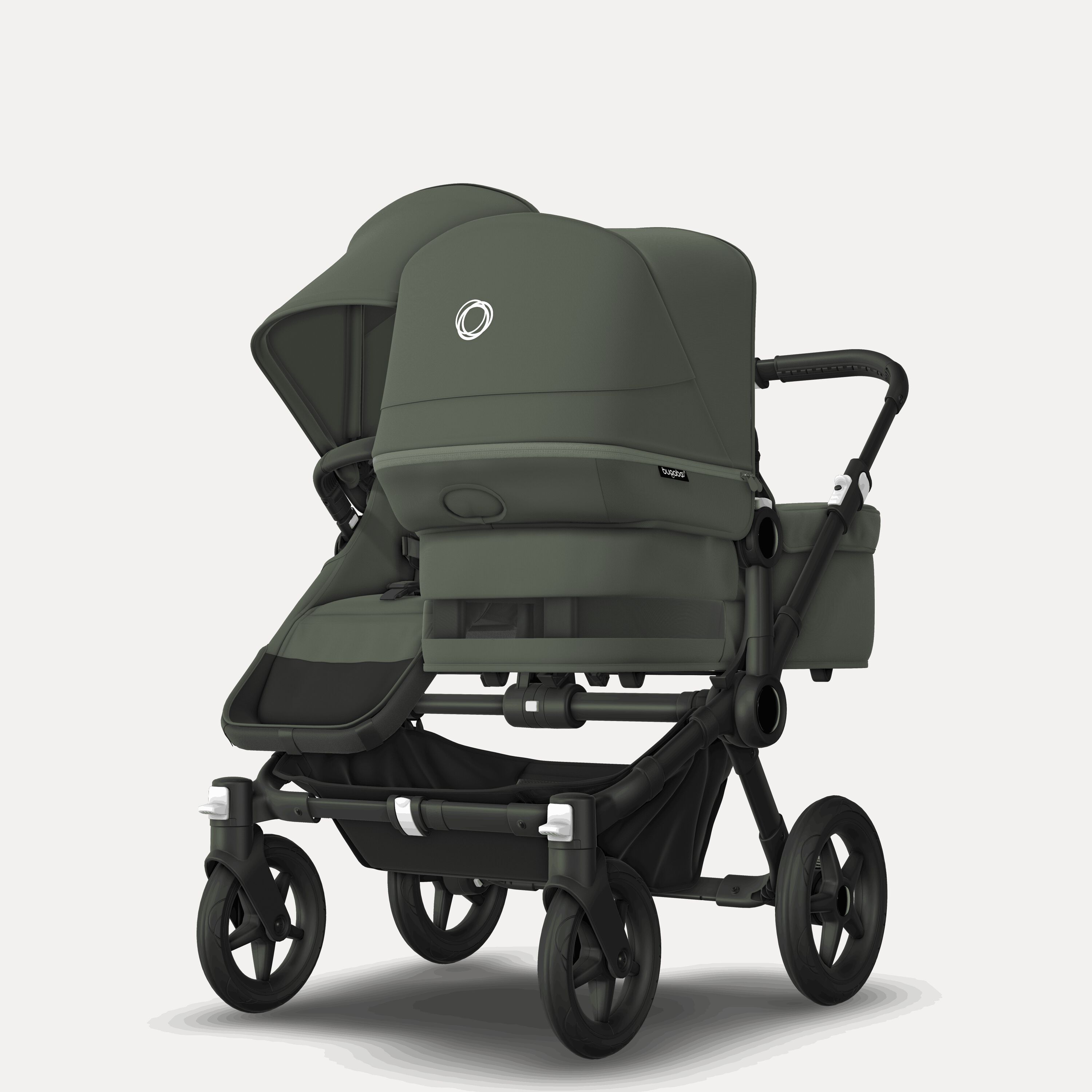 Bugaboo Donkey 5 Duo double stroller black base, forest green fabrics, forest green sun canopy - Main Modal Image Slide 3 of 11