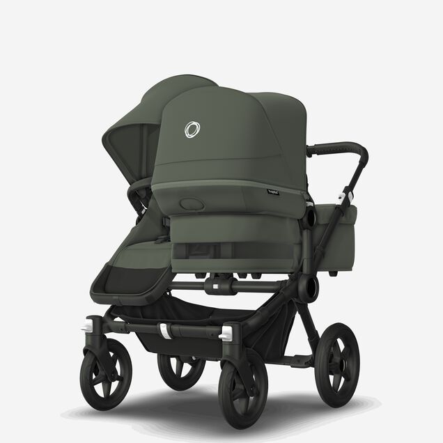 Bugaboo Donkey 5 Duo double stroller black base, forest green fabrics, forest green sun canopy - Main Image Slide 3 of 11