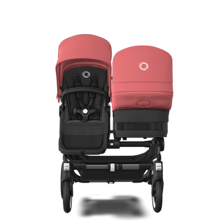 Bugaboo Donkey 5 Duo bassinet and seat stroller graphite base, midnight black fabrics, sunrise red sun canopy