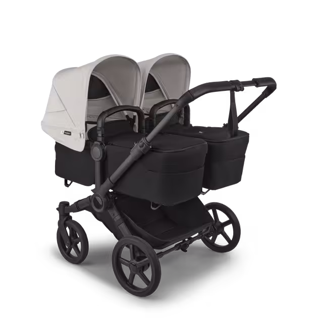 Bugaboo Donkey 6 twin stroller black base, heritage black fabrics, misty white sun canopy - Main Image Slide 1 of 8