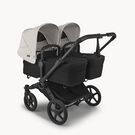Bugaboo Donkey 6 twin stroller black base, heritage black fabrics, misty white sun canopy