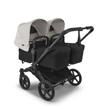 Bugaboo Donkey 6 twin stroller black base, heritage black fabrics, misty white sun canopy