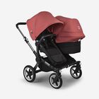 Bugaboo Donkey 5 Duo double stroller graphite base, midnight black fabrics, sunrise red sun canopy