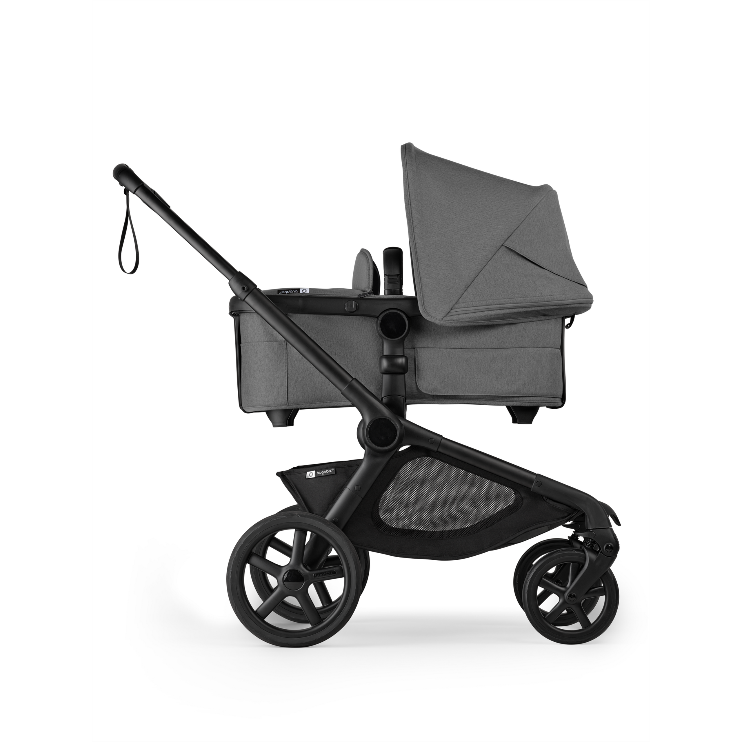 Bugaboo Kangaroo 2-in-1 pram black base, moon grey fabrics, moon grey sun canopy - Thumbnail Slide 2 of 18