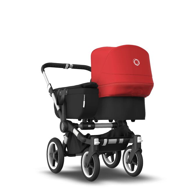 Bugaboo Donkey 3 Mono seat and bassinet stroller red sun canopy, black fabrics, aluminium base - Main Image Slide 1 van 10