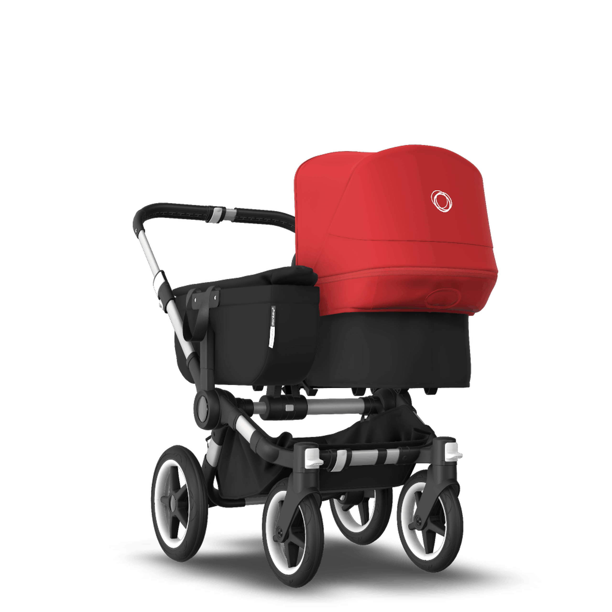 Bugaboo Donkey 3 Mono seat and bassinet stroller red sun canopy, black fabrics, aluminium base - Thumbnail Slide 1 of 10