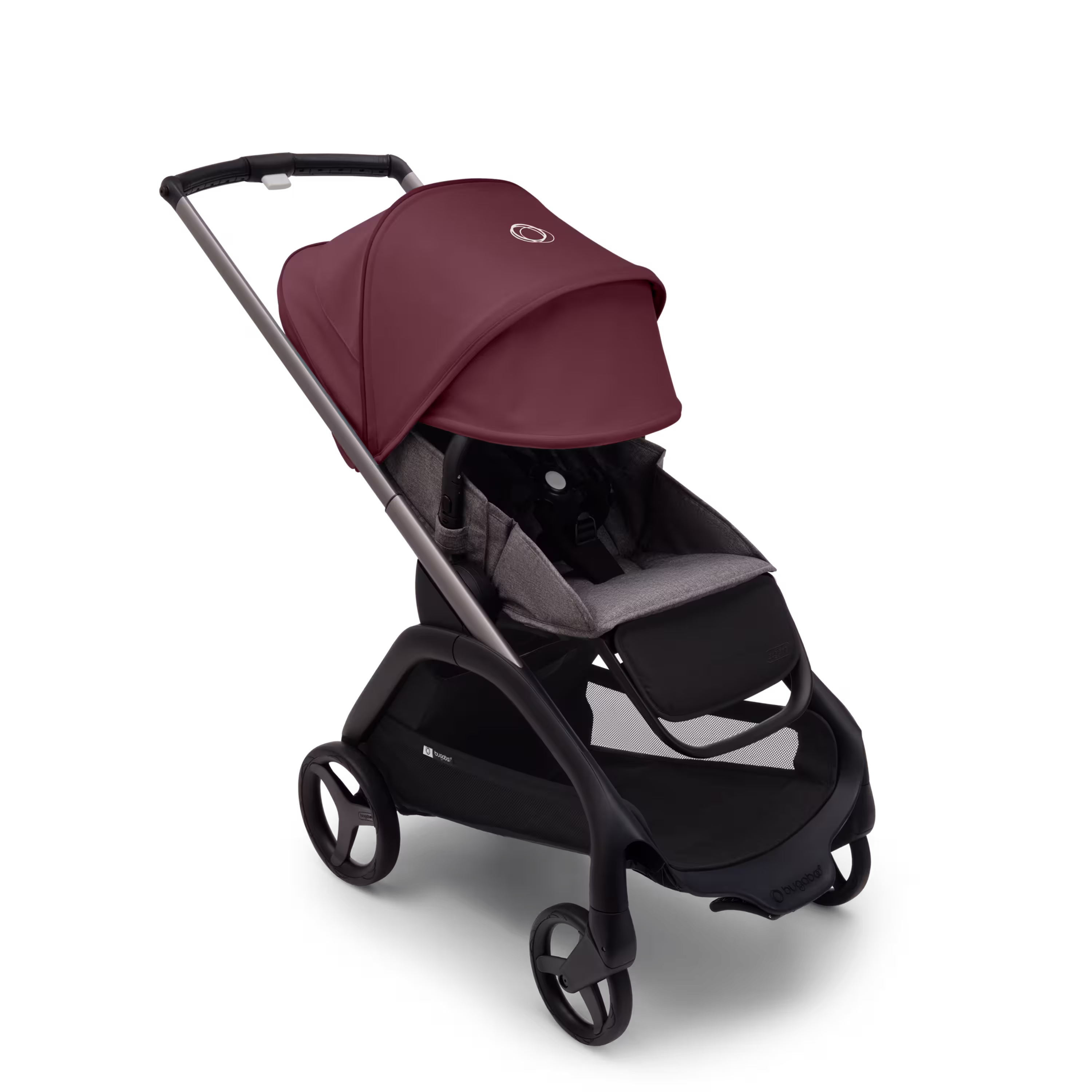 Bugaboo Dragonfly seat stroller graphite base, grey melange fabrics, dark cherry red sun canopy - Main Modal Image Slide 3 of 16