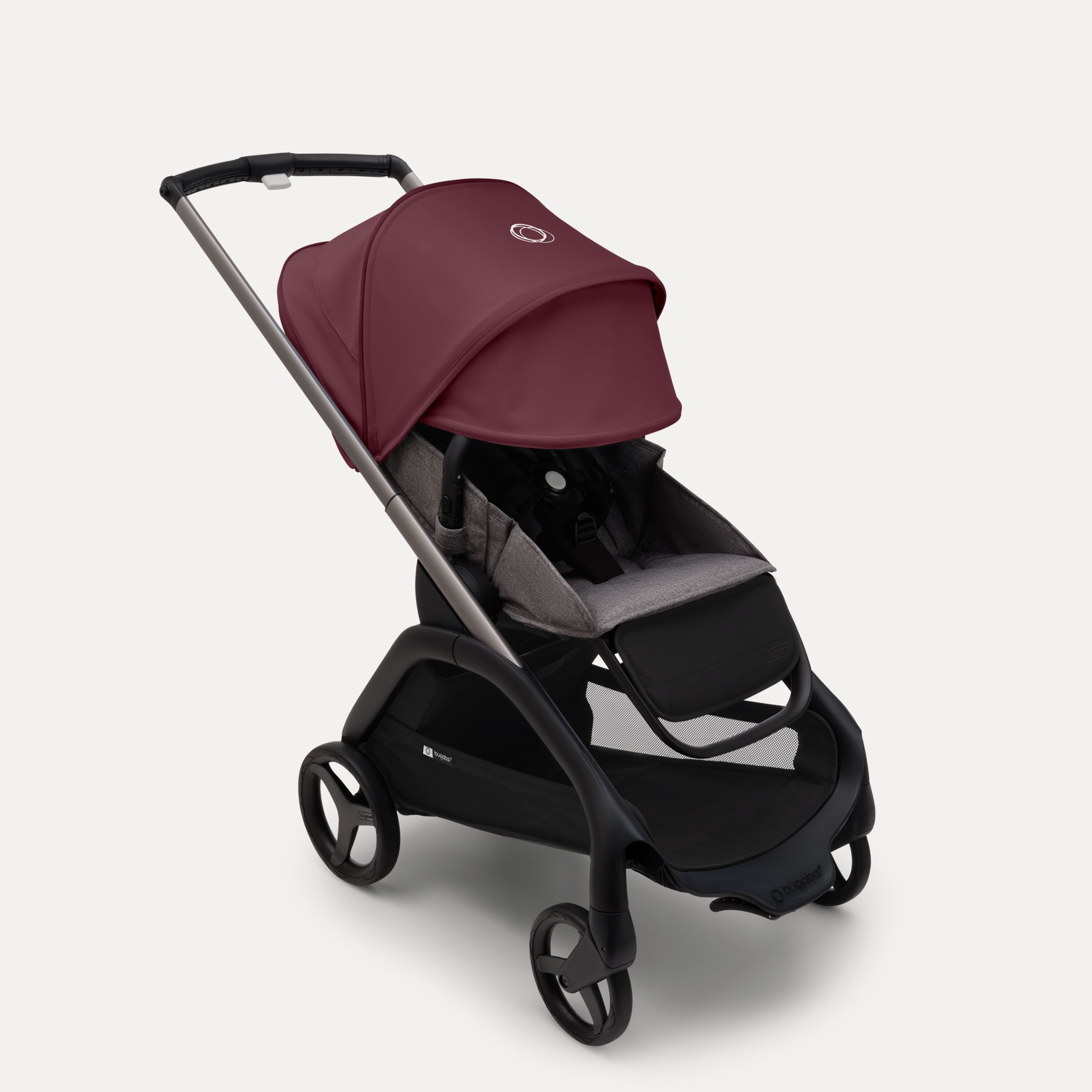 Bugaboo Dragonfly seat stroller graphite base, grey melange fabrics, dark cherry red sun canopy - Main Modal Image Slide 3 of 16