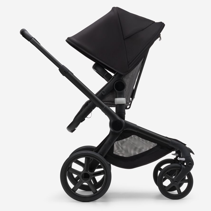 Bugaboo Fox 5 bassinet and seat stroller black base, grey melange fabrics, midnight black sun canopy