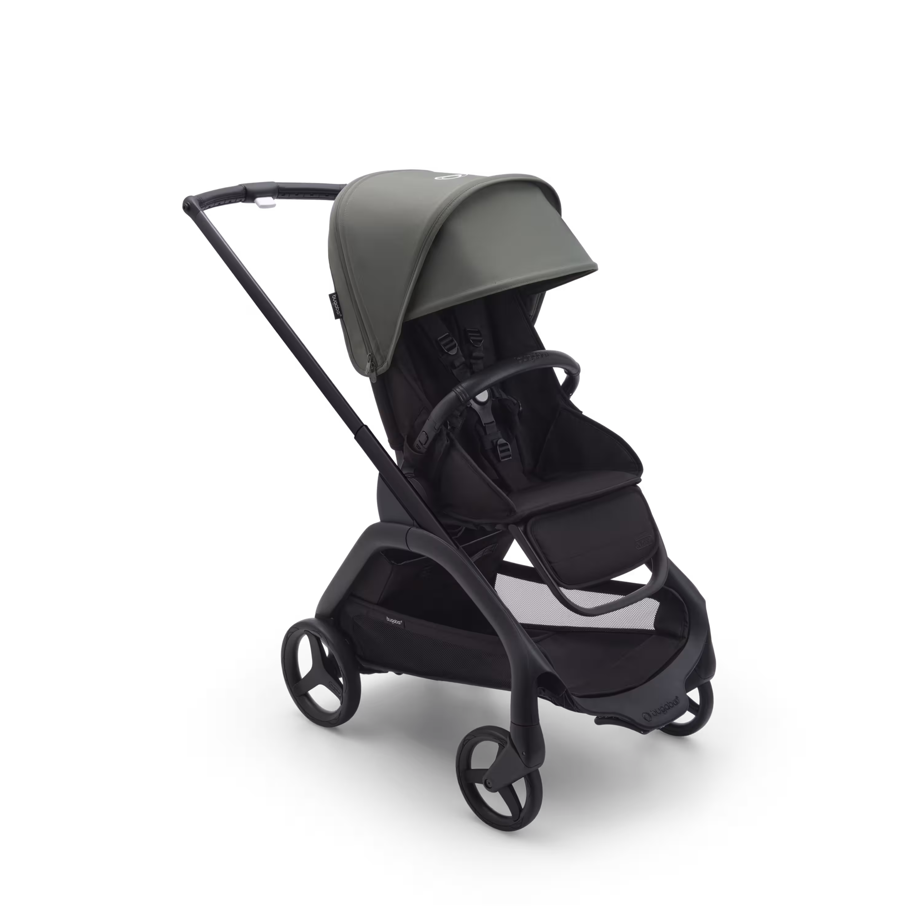Bugaboo Dragonfly kinderwagen met stoel met black onderstel, midnight black bekleding en forest green zonnekap. - Main Modal Image Slide 1 van 16