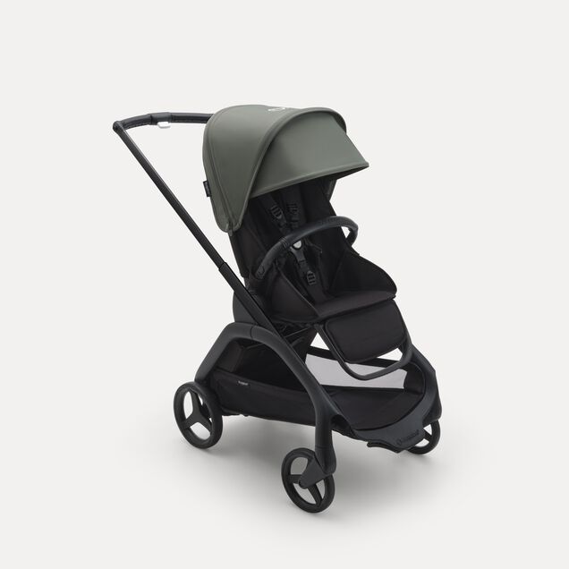Bugaboo Dragonfly kinderwagen met stoel met black onderstel, midnight black bekleding en forest green zonnekap. - Main Image Slide 1 van 16