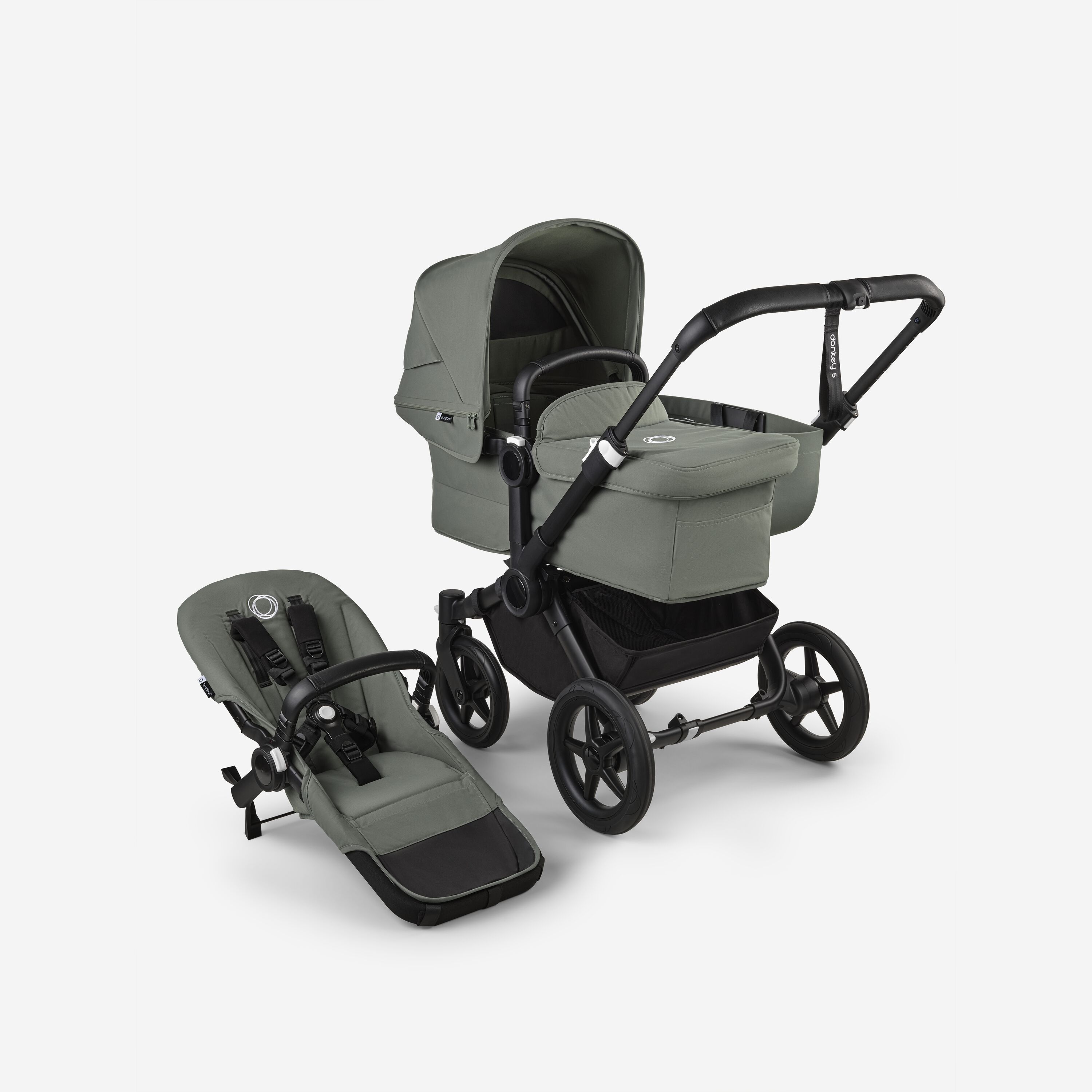 Bugaboo Donkey 5 Mono 2-in-1 stroller black base, forest green fabrics, forest green sun canopy - Main Modal Image Slide 1 of 12