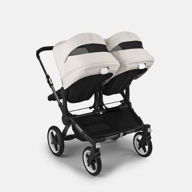 Bugaboo Donkey 5 twin stroller graphite base, midnight black fabrics, misty white sun canopy - Main Image Slide 4 of 12
