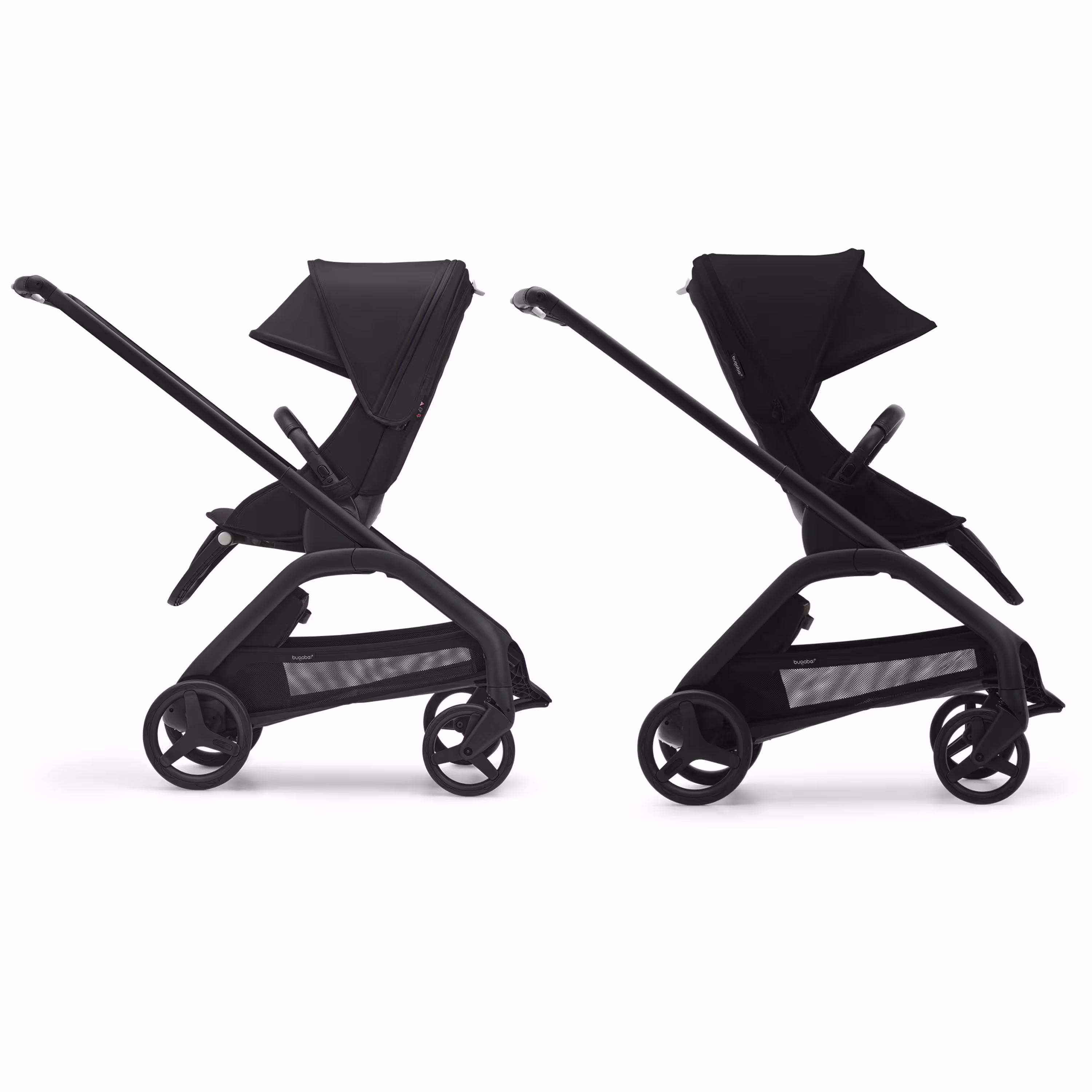 Refurbished Bugaboo Dragonfly bassinet and seat stroller graphite base, midnight black fabrics, skyline blue sun canopy - Main Modal Image Slide 9 of 14