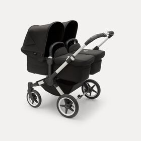 Bugaboo Donkey 5 twin stroller aluminium base, midnight black fabrics, midnight black sun canopy