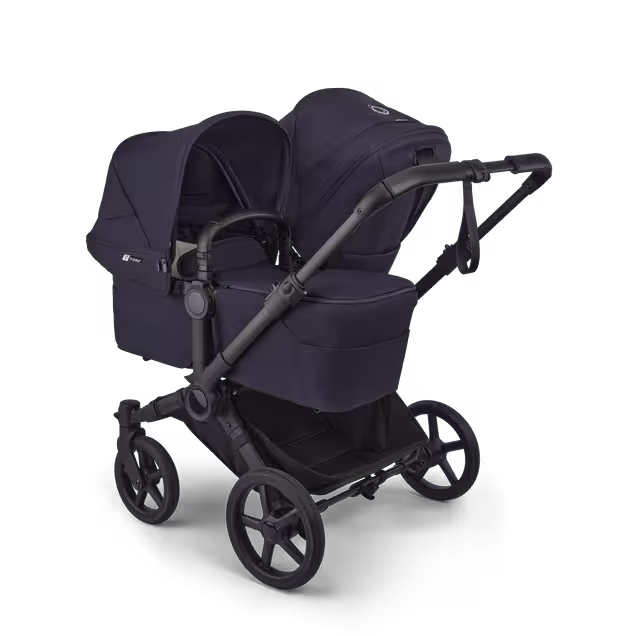 Bugaboo Donkey 6 double pushchair black base, deep indigo fabrics, deep indigo sun canopy - Main Image Slide 2 of 10