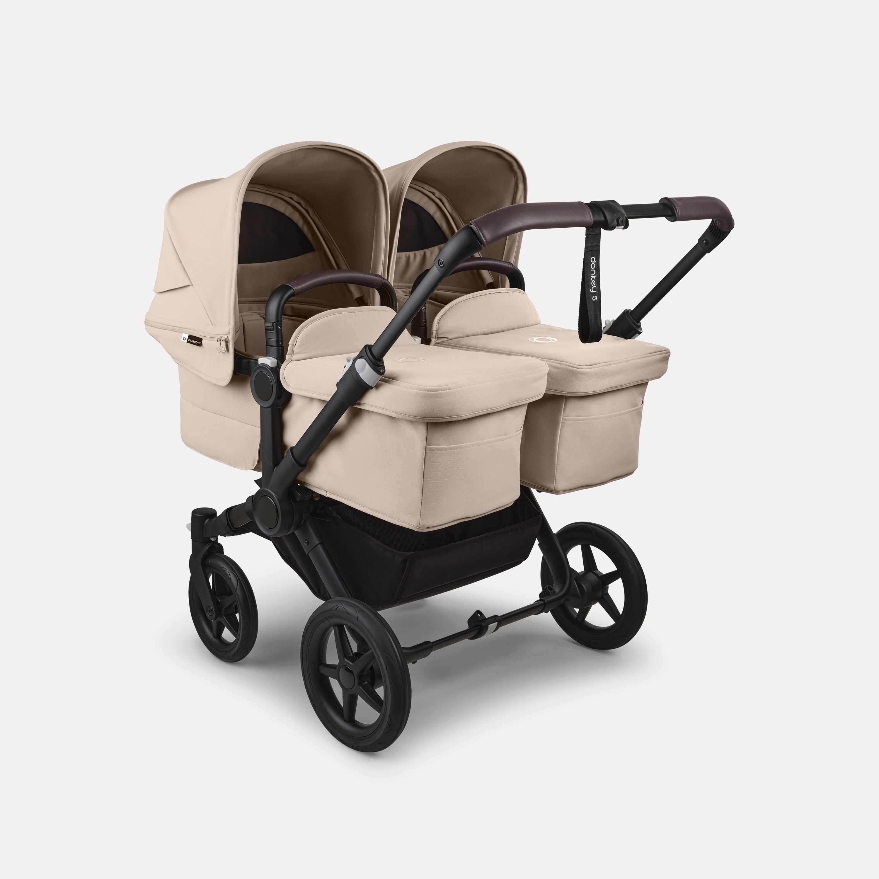 Bugaboo Donkey 5 twin pushchair black base, desert taupe fabrics, desert taupe sun canopy - Main Modal Image Slide 1 of 12