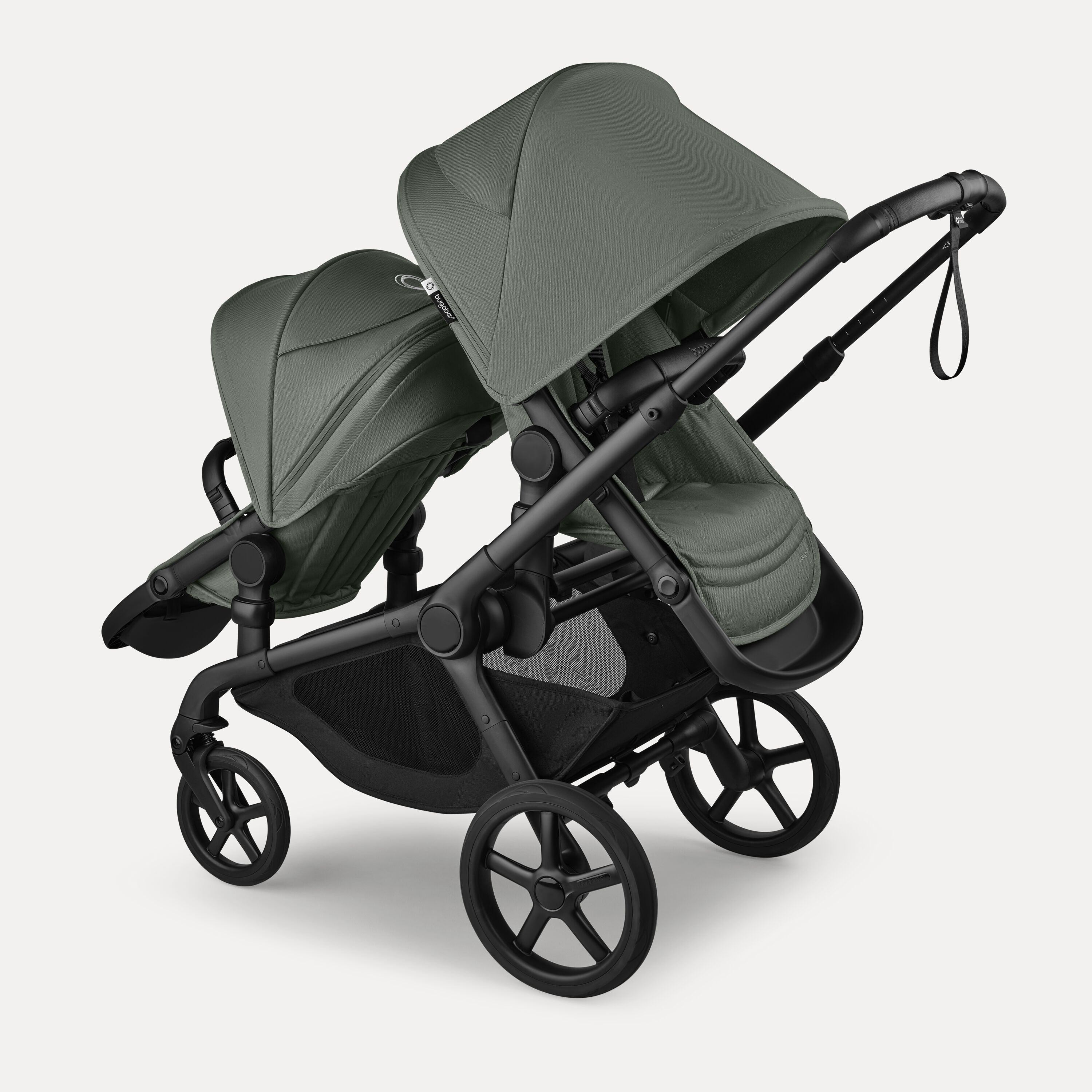 Bugaboo Kangaroo tandem stroller black base, forest green fabrics, forest green sun canopy test - Main Modal Image Slide 5 of 18