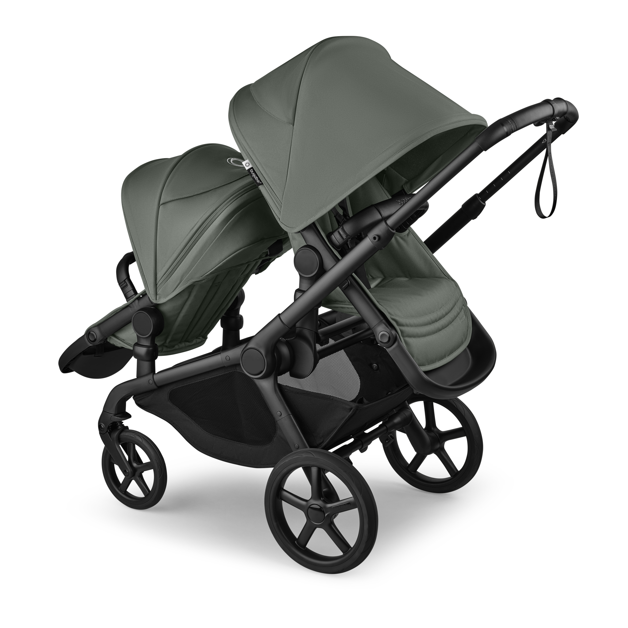 Bugaboo Kangaroo tandem stroller black base, forest green fabrics, forest green sun canopy test - Thumbnail Slide 3 of 15