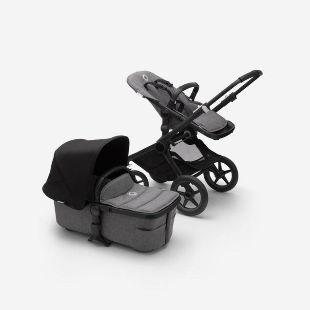 Bugaboo Fox 2 seat and bassinet stroller black sun canopy, grey melange fabrics, black base - Main Image Slide 9 of 10