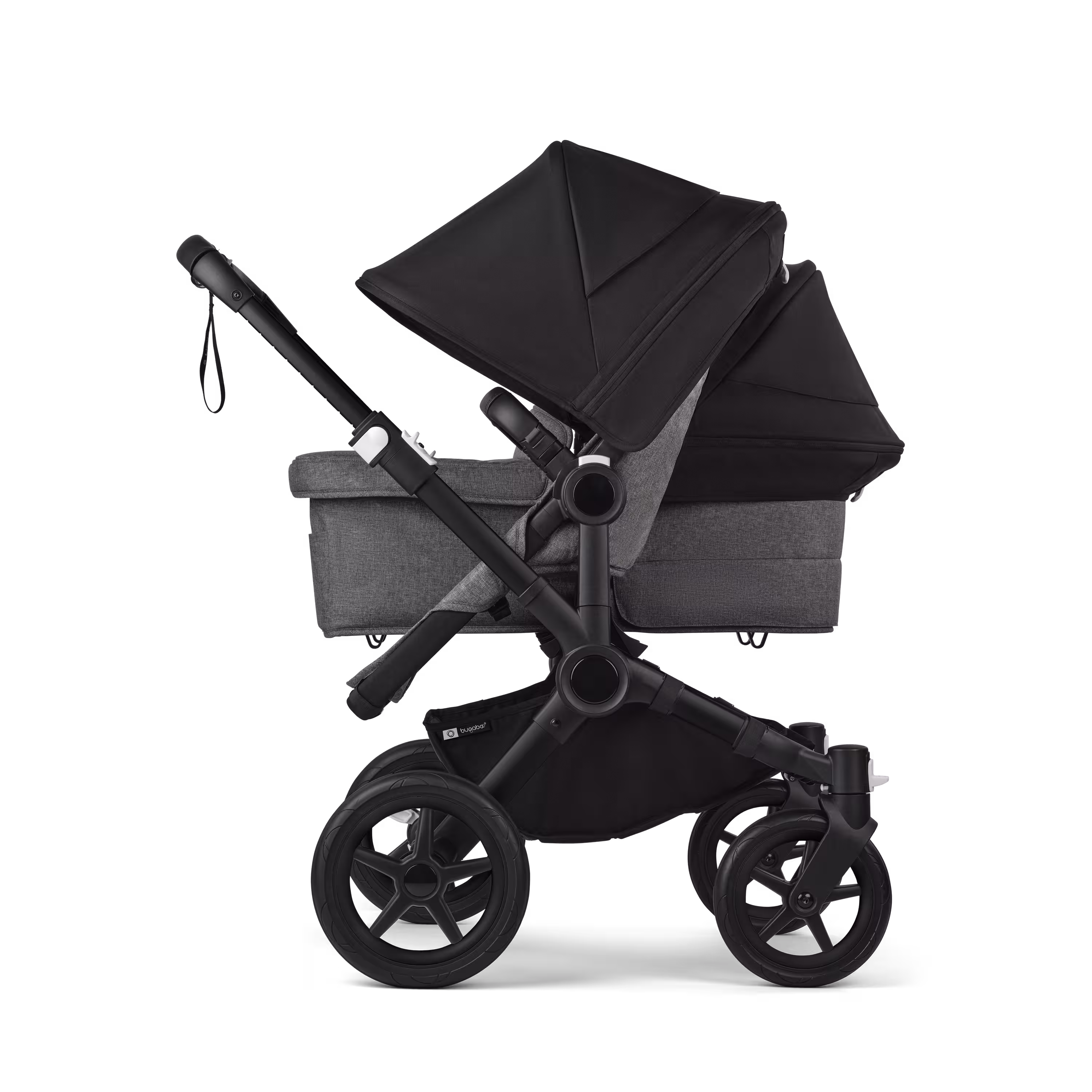 Bugaboo Donkey 5 Duo double stroller black base, grey mélange fabrics, midnight black sun canopy - Main Modal Image Slide 2 of 11
