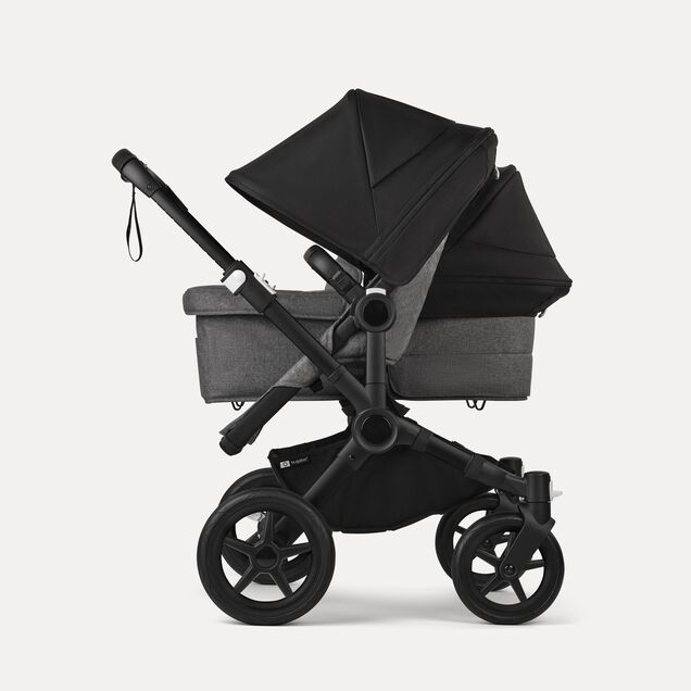 Bugaboo Donkey 5 Duo double stroller black base, grey mélange fabrics, midnight black sun canopy - Main Image Slide 2 of 11