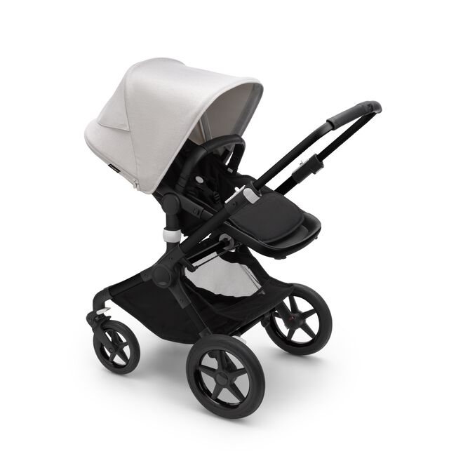 Bugaboo Fox 3 seat stroller with black frame, black fabrics, and white sun canopy. - Main Image Slide 6 of 9
