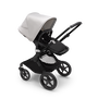 Bugaboo Fox 3 seat stroller with black frame, black fabrics, and white sun canopy. - Thumbnail Slide 6 of 9