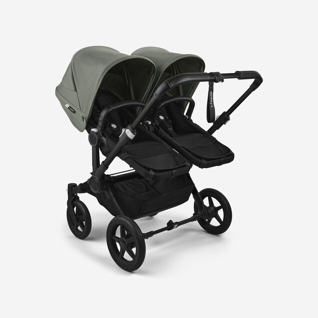 Bugaboo Donkey 5 twin stroller black base, midnight black fabrics, forest green sun canopy - Main Image Slide 3 of 12