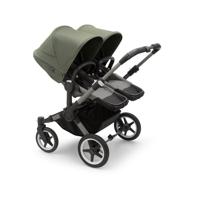 Bugaboo Donkey 5 Twin bassinet and seat stroller graphite base, grey mélange fabrics, forest green sun canopy - Main Image Slide 2 of 12