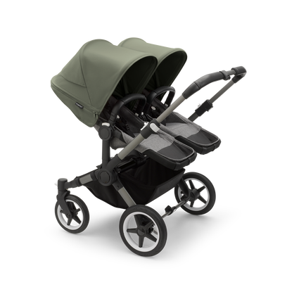 Bugaboo Donkey 5 Twin bassinet and seat stroller graphite base, grey mélange fabrics, forest green sun canopy - view 2