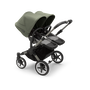 Bugaboo Donkey 5 Twin bassinet and seat stroller graphite base, grey mélange fabrics, forest green sun canopy - Thumbnail Slide 2 of 12