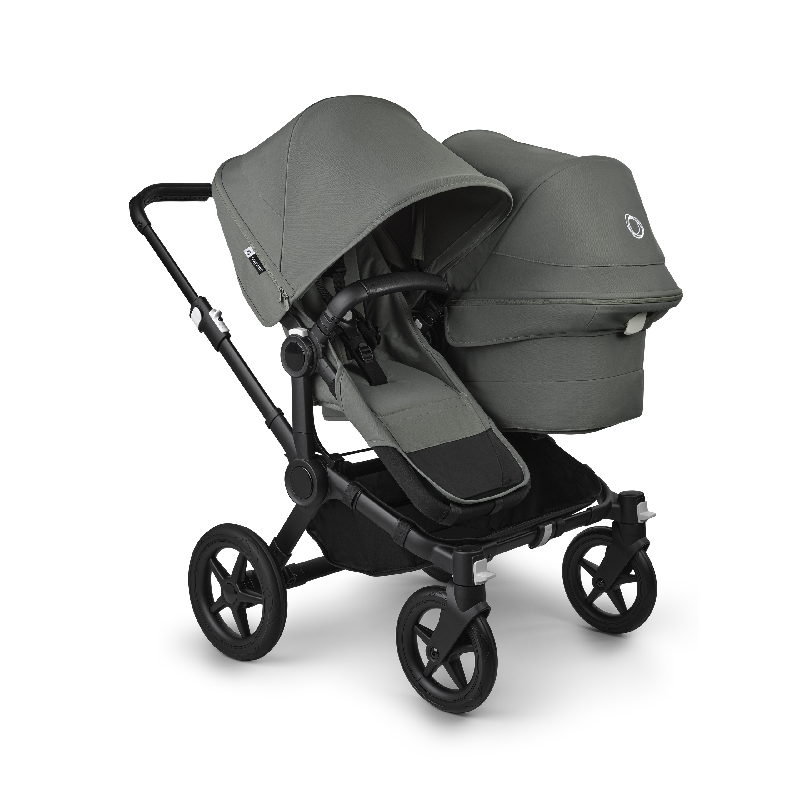 Bugaboo Donkey 5 Duo double stroller black base, forest green fabrics, forest green sun canopy - Thumbnail Slide 1 of 11
