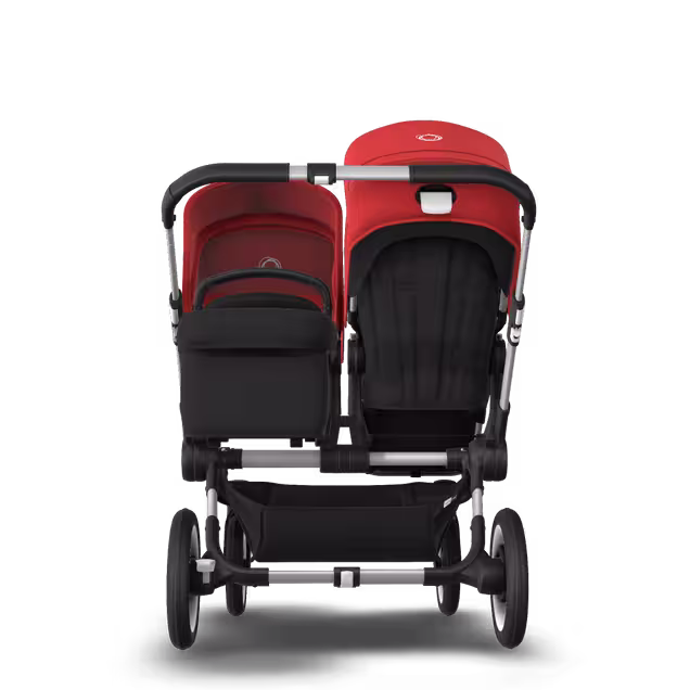 Bugaboo Donkey 3 Duo seat and bassinet stroller red sun canopy, black fabrics, aluminium base - Main Image Slide 3 van 5