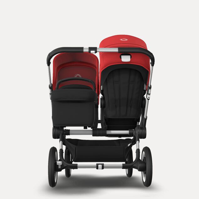 Bugaboo Donkey 3 Duo seat and bassinet stroller red sun canopy, black fabrics, aluminium base - Main Image Slide 3 van 5