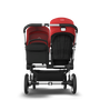 Bugaboo Donkey 3 Duo seat and bassinet stroller red sun canopy, black fabrics, aluminium base - Thumbnail Slide 3 van 5