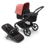 Bugaboo Fox 5 carrycot and seat pushchair with black chassis, midnight black fabrics and sunrise red sun canopy. - Thumbnail Slide 1 of 16
