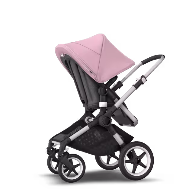 Bugaboo Fox 2 seat and carrycot pushchair soft pink sun canopy, grey melange fabrics, aluminium base - Main Image Slide 6 of 10