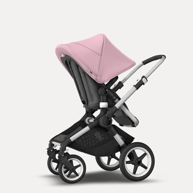 Bugaboo Fox 2 seat and carrycot pushchair soft pink sun canopy, grey melange fabrics, aluminium base - Main Image Slide 6 of 10