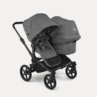 Bugaboo Donkey 6 double stroller black base, moon grey fabrics, moon grey sun canopy