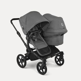 Bugaboo Donkey 6 double stroller black base, moon grey fabrics, moon grey sun canopy