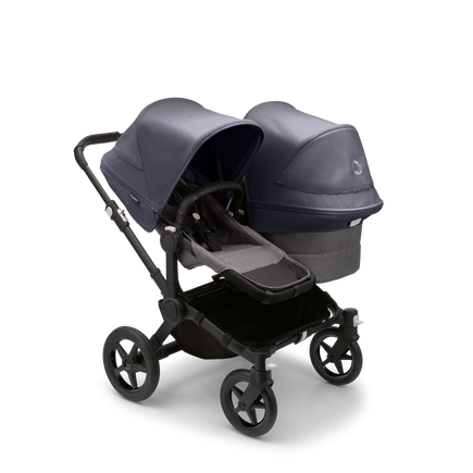 Bugaboo Donkey 5 Duo bassinet and seat stroller black base, grey mélange fabrics, stormy blue sun canopy - view 1