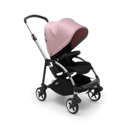 Bugaboo Bee 6 seat stroller soft pink sun canopy, black fabrics, aluminium base