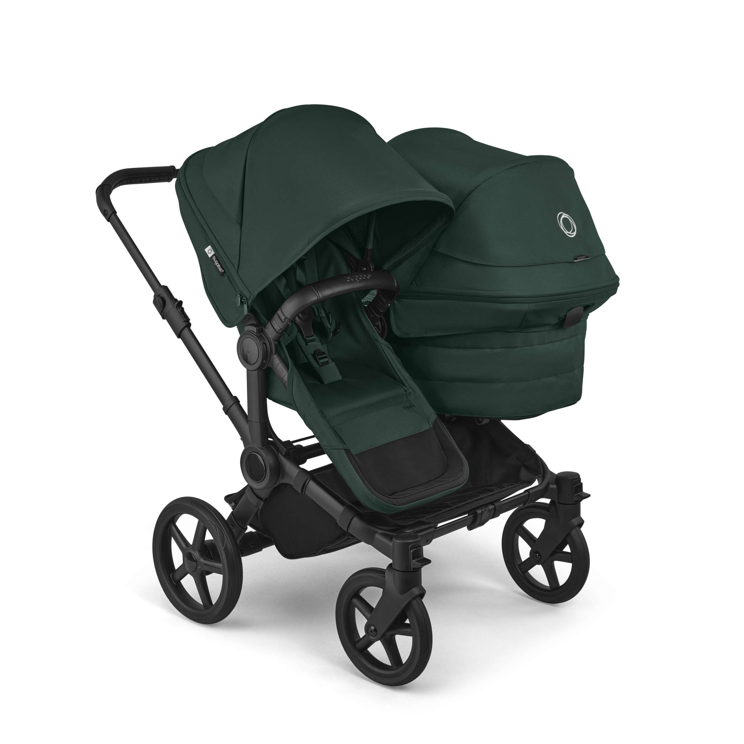 Bugaboo Donkey 6 double pram black base, fern green fabrics, fern green sun canopy - Thumbnail Slide 1 of 10