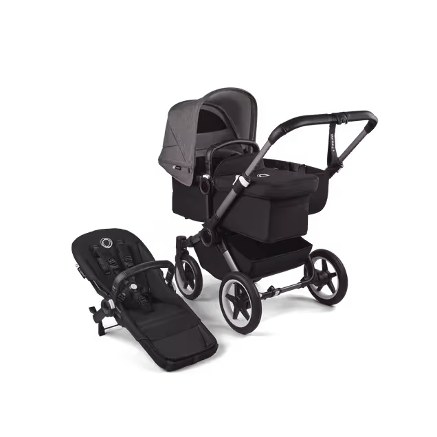 Bugaboo Donkey 5 Mono 2-in-1 stroller graphite base, midnight black fabrics, grey mélange sun canopy - Main Image Slide 1 of 12